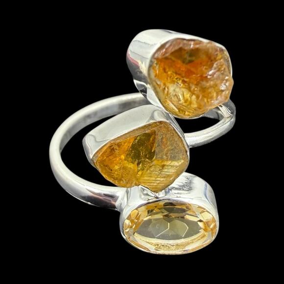 Natural Raw Citrine Faceted Citrine Ring 925 Sterling Silver Size - Picture 2 of 6